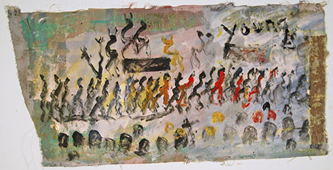 Purvis Young Special Collection | PYG-CV-049 | Untitled, signed | Industrial Fabric | 34 x 17 in. (86.36 x 43.18 cm) at the Outsider Folk Art Gallery