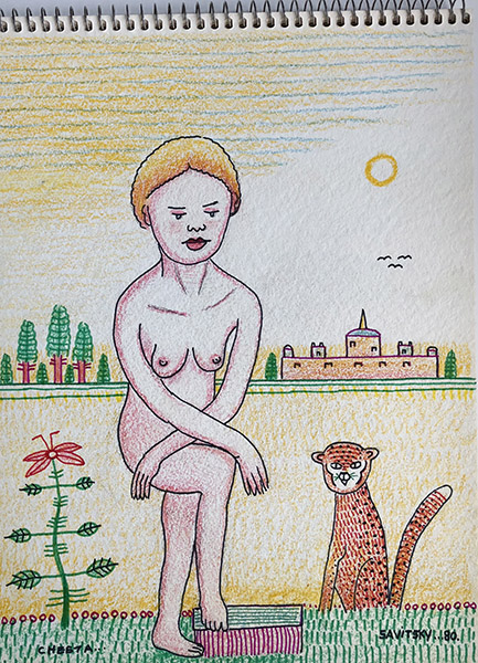 John Jack Savitsky | SAJ077 | Cheeta, 1980 | Colored pencil on paper | 19 x 12 in. at the Outsider Folk Art Gallery