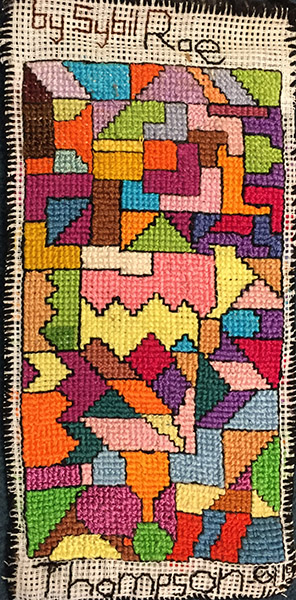 Sybil Roe Thompson | THS190 | Needlepoint hanging, 2016 | Paint on needlepoint canvas | 5 x 10 in. (12.7 x 25.4 cm) at the Outsider Folk Art Gallery