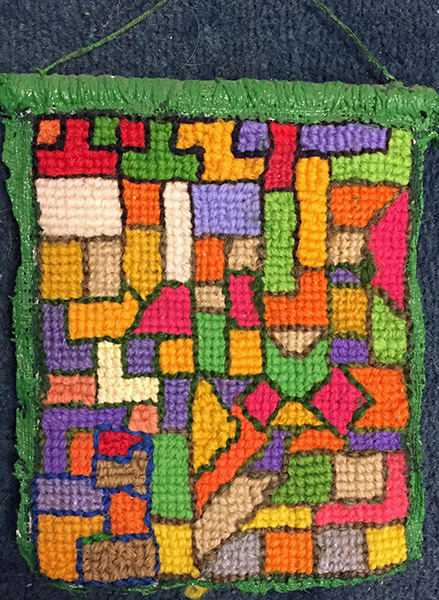 Sybil Roe Thompson | THS191 | Needlepoint Hanging, 2016 | Paint on needlepoint canvas | 4 1/2 x 5 1/2 in. (11.4 x 14 cm) at the Outsider Folk Art Gallery
