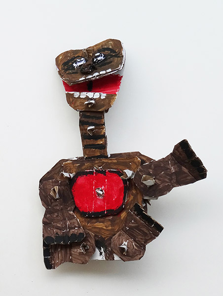 Brent Brown | BRB073 | ET Singer Twin | Cardboard, Mixed Media, 18 x 20 x 5 in. (45.7 x 50.8 x 12.7 cm) at the Outsider Folk Art Gallery