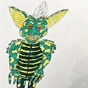 Brent Brown BRB1128 | Yellow Gremlin, side 1 - Blue Gremlin, side 2 at the Outsider Folk Art Gallery