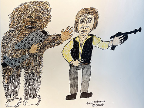 Brent Brown | BRB1166 | Indiana Jones and Chewbacca | 28 x 22 in. at the Outsider Folk Art Gallery