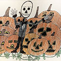 Brent Brown BRB1176 | Halloween pumpkins and skeleton at the Outsider Folk Art Gallery