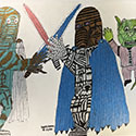 Brent Brown BRB1227 | 2 fighters with Yoda (Star Wars) at the Outsider Folk Art Gallery
