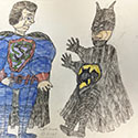 Brent Brown BRB1253 | Batman and Superman, side 1 - 2 other super heroes, side 2  at the Outsider Folk Art Gallery