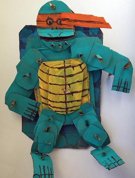 Brent Brown | BRB149 | Turk the Turtle | Cardboard, Mixed Media, 24 x 32 x 5 in. (61 x 81.3 x 12.7 cm) at the Outsider Folk Art Gallery