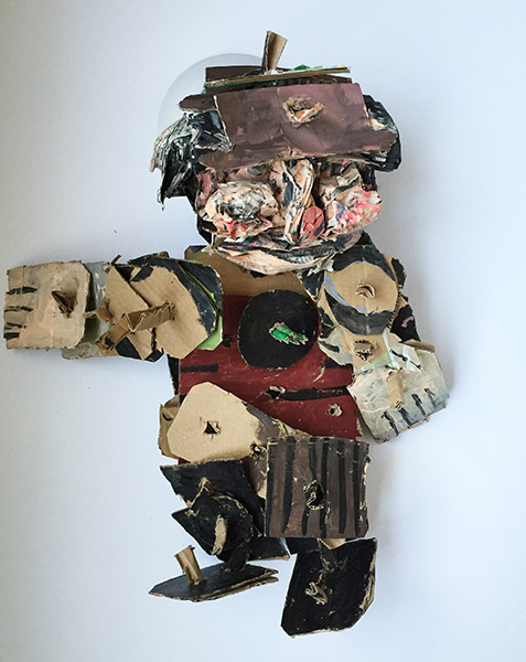 Brent Brown | BRB206 | Chester, 2016 | Cardboard, Mixed Media, 19 x 20 x 8 in. (48.3 x 50.8 x 20.3 cm) price $80 at the Outsider Folk Art Gallery