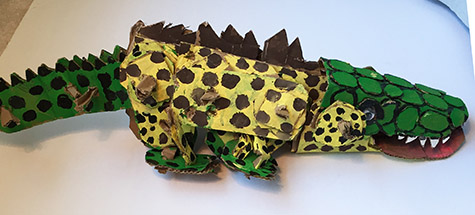 Brent Brown | BRB211 | Reptile Caiman, 2016 | Cardboard, Mixed Media, 31 x 9 x 5 in. at the Outsider Folk Art Gallery