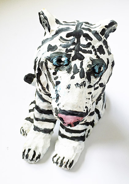 Brent Brown | BRB239 | White Tiger | Painted Clay, 10 x 8 x 10 in. (25.4 x 20.3 x 25.4 cm) at the Outsider Folk Art Gallery