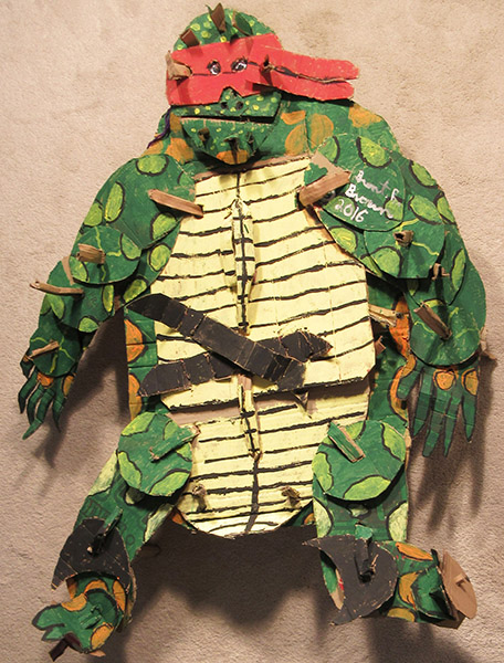 Brent Brown | BRB278 | George the Giant Teenage Ninja Turtle | Cardboard, Mixed Media, 43 x 53 x 10 in. (109.2 x 134.6 x 25.4 cm) at the Outsider Folk Art Gallery
