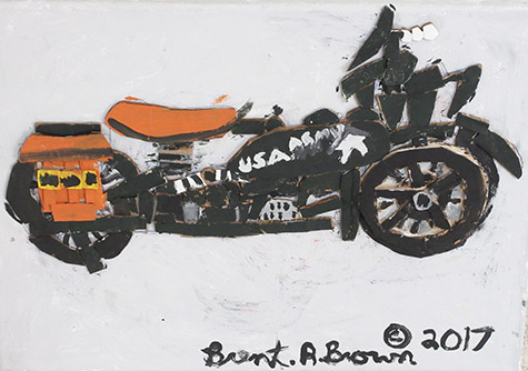 Brent Brown | BRB311 | Harley Davidson, 2017 | Paint & collage on canvas panel | 14 x 11 x 1 in. (35.6 x 27.9 x 2.5 cm) at the Outsider Folk Art Gallery