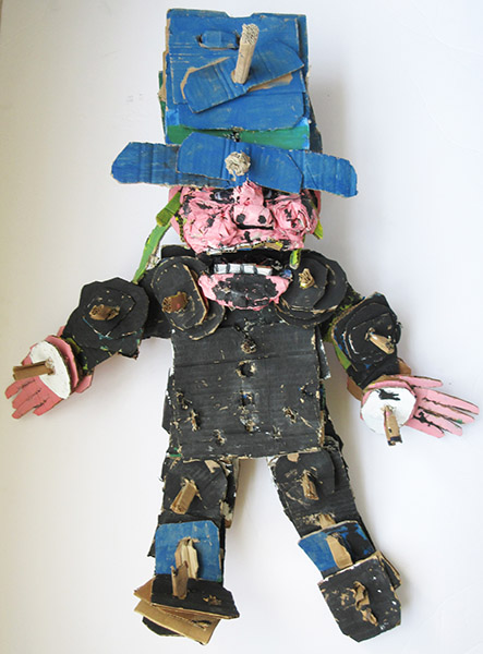 Brent Brown | BRB330 | Mad Blue Hatter, 2017 | Cardboard, Mixed Media | 26 x 30 x 8 in. (66 x 76.2 x 20.3 cm) at the Outsider Folk Art Gallery
