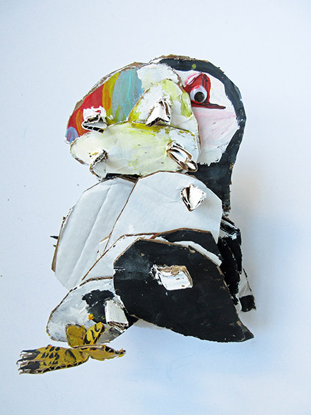 Brent Brown | BRB408 | Puffin Cool, 2017 | Cardboard, Mixed Media | 11 x 10 x 9 in. (27.9 x 25.4 x 22.9 cm) at the Outsider Folk Art Gallery