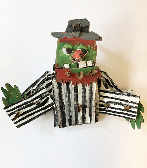 Brent Brown | BRB459 | Dr. Teeth, 2018 | 
	 Cardboard, Mixed Media, on Canvas | 21 x 21 x 8 in. at the Outsider Folk Art Gallery