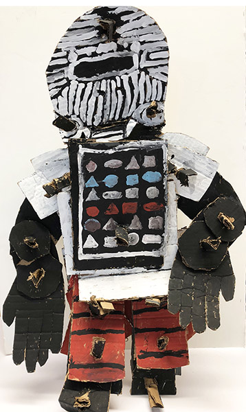 Brent Brown | BRB470 | Griffin Warrior, 2018  | 
	 Cardboard, Mixed Media, on Canvas | 28 x 28 x 5 in. at the Outsider Folk Art Gallery