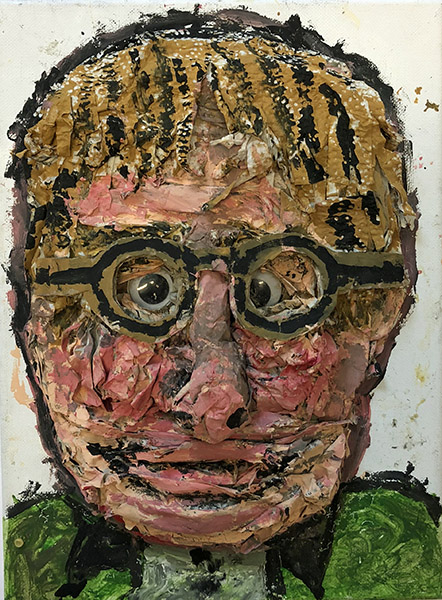 Brent Brown | BRB490 | Uncle Ben, 2018   | 
	 Cardboard, Mixed Media, on Canvas | 9 x 12 x 3 in. at the Outsider Folk Art Gallery