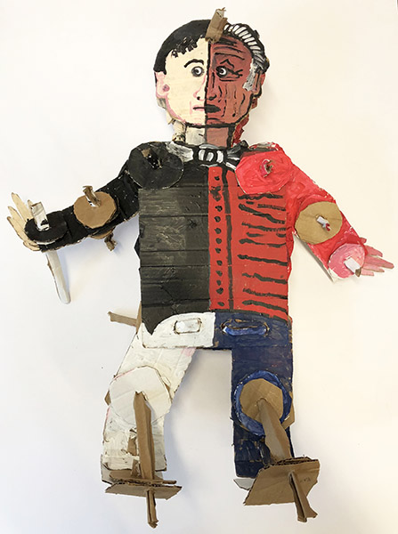 Brent Brown | BRB496 | Harvey Two-Faced (Batman), 2018  | Cardboard, Mixed Media | 22 x 32 x 10 in. at the Outsider Folk Art Gallery