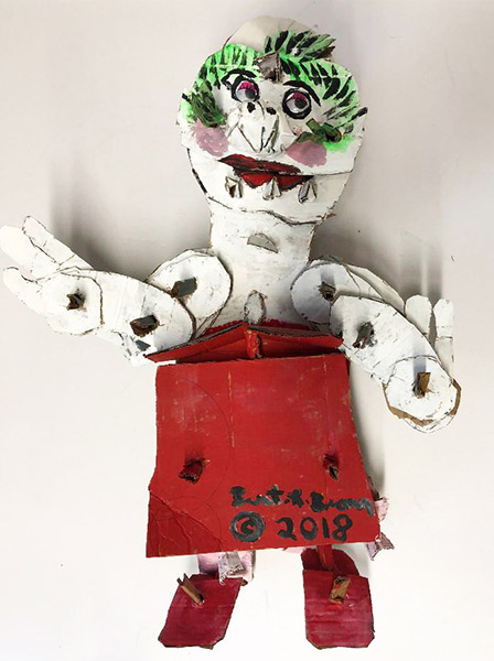 Brent Brown | BRB530 | Loretta the Troll, 2018    | 
	 Cardboard, Mixed Media, on Canvas | 21 x 25 x 10 in.  at the Outsider Folk Art Gallery