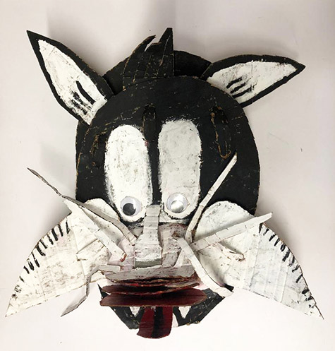 Brent Brown | BRB533 | Elmer the Cat, 2018 | Cardboard, Mixed Media, 21 x 21 x 8 in.  at the Outsider Folk Art Gallery