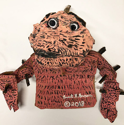 Brent Brown | BRB538 | Cookie Monster Cousin (The Muppets), 2018 | Cardboard, Mixed Media, on Canvas | 13 x 15 x 8 in. at the Outsider Folk Art Gallery