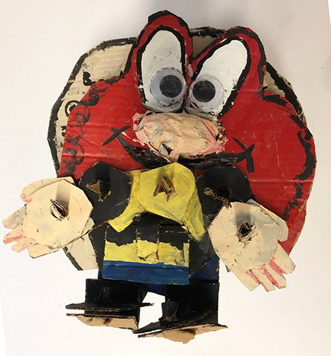 Brent Brown | BRB583 | Yosemite Sam, 2019 | Cardboard, Mixed Media, 14 x 14 x 9 in. at the Outsider Folk Art Gallery