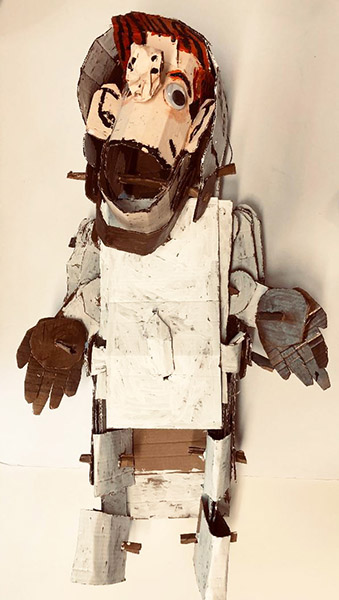 Brent Brown | BRB585 | George Jetson, 2019 | Cardboard, Mixed Media, 35 x 25 x 11 in. at the Outsider Folk Art Gallery