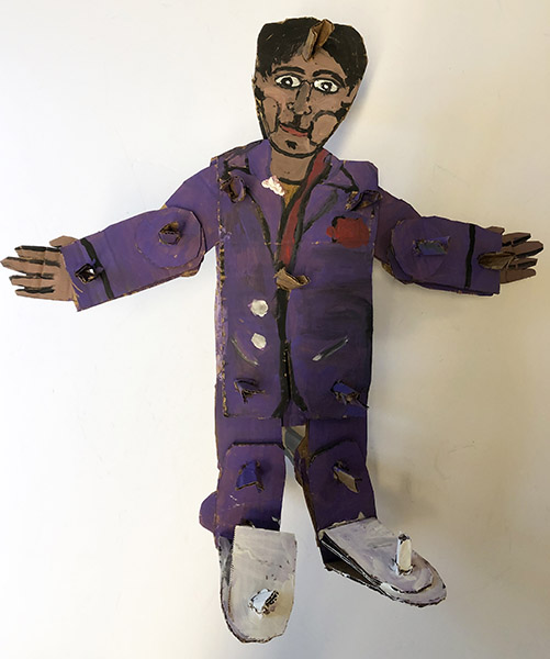 Brent Brown | BRB589 | Prince, 2019   | 
	 Cardboard, Mixed Media | 21 x 20 x 5 in. at the Outsider Folk Art Gallery