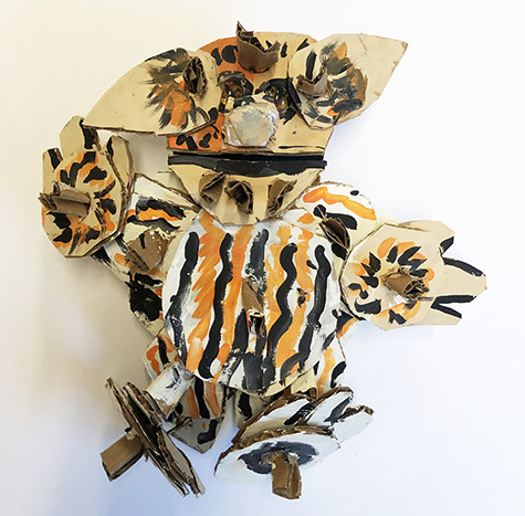 Brent Brown | BRB606 | Eke Gremlin, Jr., 2019 | 
	 Cardboard, Mixed Media, 9 x 10 x 7 in. at the Outsider Folk Art Gallery
