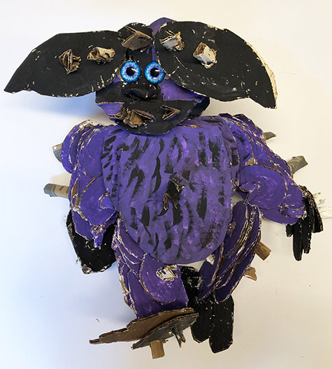 Brent Brown | BRB630 | Donald the Grem, 2019 | 
	 Cardboard, Mixed Media | 15 x 14 x 8 in. at the Outsider Folk Art Gallery