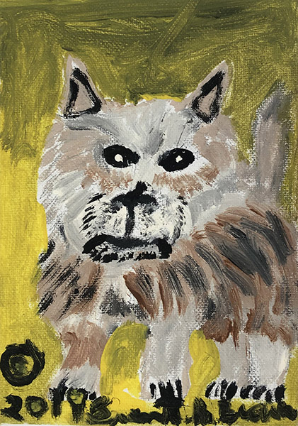 Brent Brown | BRB650 | Westie, 2019 | 
	 Paint on canvas | 5 x 7 x 1 1/2 in. at the Outsider Folk Art Gallery