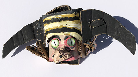 Brent Brown | BRB653 | Jealous Grem, Jr., 2019 | 
	 Cardboard, Mixed Media, 14 x 6 x 5 in. at the Outsider Folk Art Gallery