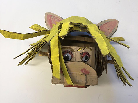 Brent Brown | BRB661 | Miss Piggy, Muppet, Jr., 2019 | 
	 Cardboard, Mixed Media, 11 x 12 x 8 in. at the Outsider Folk Art Gallery