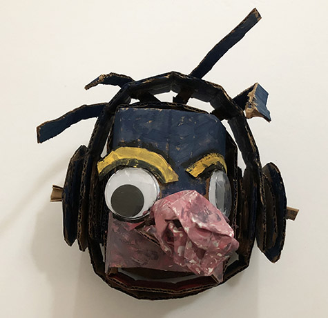 Brent Brown | BRB663 | Gonzo, Muppet, Jr., 2019 | 
	 Cardboard, Mixed Media, 9 x 8 x 8 in. at the Outsider Folk Art Gallery