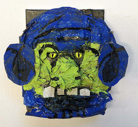 Brent Brown | BRB686 | Cork the Ork, 2019  | 
	 Cardboard, Mixed Media | 14 x 15 x 10 in. at the Outsider Folk Art Gallery