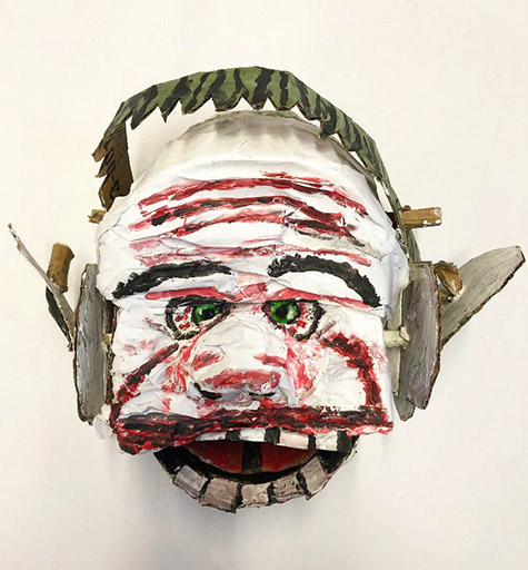 Brent Brown | BRB699 | Joker, 2019 | Cardboard, Mixed Media | 14 x 13 x 8 in. at the Outsider Folk Art Gallery