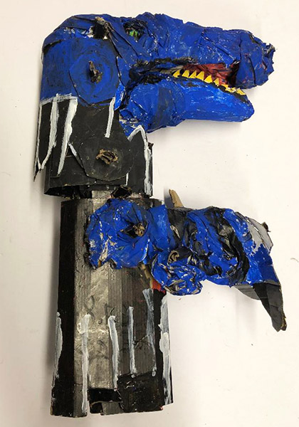 Brent Brown | BRB727 | Blue Raptor, 2020  | 
	 Cardboard, Mixed Media, on Canvas | 24 x 18 x 9 in. at the Outsider Folk Art Gallery