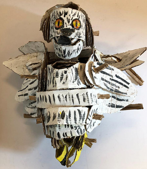 Brent Brown | BRB741 | Marty the Owl, 2020 | 
	 Cardboard, Mixed Media | 24 x 24 x 14 in. at the Outsider Folk Art Gallery