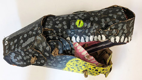 Brent Brown | BRB743 | Cojo the Komodo Dragon, 2020 | 
	 Cardboard, Mixed Media | 22 x 12 x 10 in. at the Outsider Folk Art Gallery