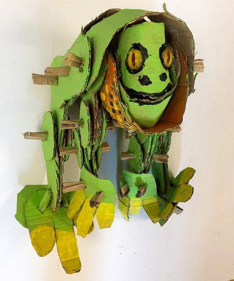 Brent Brown | BRB746 | Freddie the Frog, 2020 | 
	 Cardboard, Mixed Media | 12 x 18 x 5 in. at the Outsider Folk Art Gallery