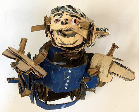 Brent Brown | BRB750 | Sam the Swabbie, 2020  | 
	 Cardboard, Mixed Media | 11 x 8 x 12 in. at the Outsider Folk Art Gallery