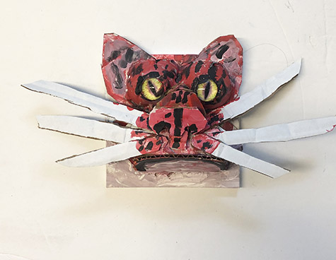 Brent Brown | BRB833 | Terry the Tiger Cat, 2020 | Cardboard, Mixed Media, on Canvas backing | 9 x 5 x 3 in. at the Outsider Folk Art Gallery