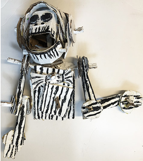 Brent Brown | BRB835 | Jack the Skeleton King (Tim Burton), 2020  | 
	 Cardboard, Mixed Media | 36 x 24 x 8 in. at the Outsider Folk Art Gallery
