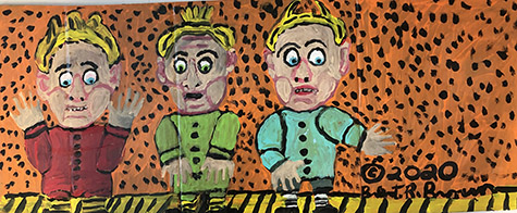 Brent Brown | BRB902 | Lollypop Kids, 2020  | 
	 Cardboard, Mixed Media | 26 x 11 in. at the Outsider Folk Art Gallery