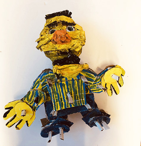 Brent Brown | BRB904 | Bert (Muppets), 2021 | Cardboard, Mixed Media | 19 x 20 x 10 in. at the Outsider Folk Art Gallery