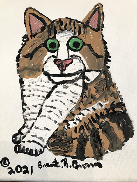 Brent Brown | BRB921 | Silly Cat, 2021 | Paint on canvas | 8 x 10 in. at the Outsider Folk Art Gallery