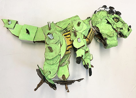 Brent Brown | BRB980 | Green Dragon, 2021 | Cardboard, Mixed Media | 24 x 27 x 15 in. at the Outsider Folk Art Gallery