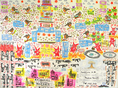David "Big Dutch" Nally | DN149 | Little Birdie, 2015 | Mixed media on paper |  22 x 30 in. (55.9 x 76.2 cm) price $600 at the Outsider Folk Art Gallery