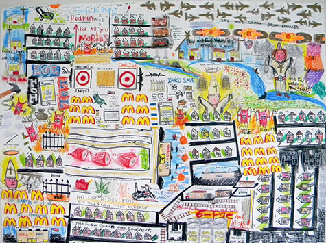 David "Big Dutch" Nally |  DN150 | No Free Rides, 2014 | Mixed media on paper |  22 x 30 in. (55.9 x 76.2 cm) price $600 at the Outsider Folk Art Gallery