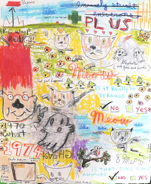 David "Big Dutch" Nally | DN157 | Meow | Mixed media on paper | 8 1/2 x 11 in. (21.6 x 27.9 cm) at the Outsider Folk Art Gallery